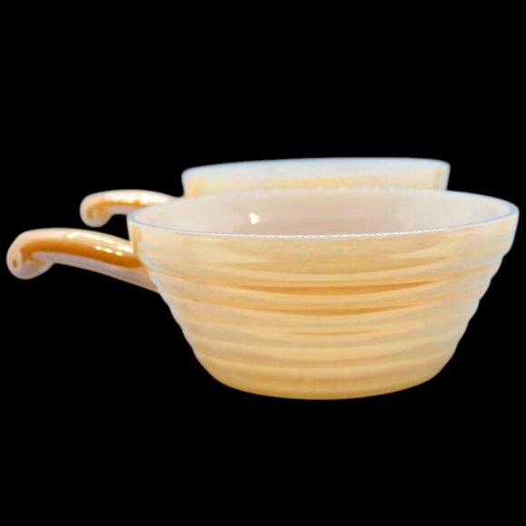 VTG Fire King Peach Luster Beehive Handle Soup Bowls Set of 2 Anchor Hocking USA - Picture 2 of 9
